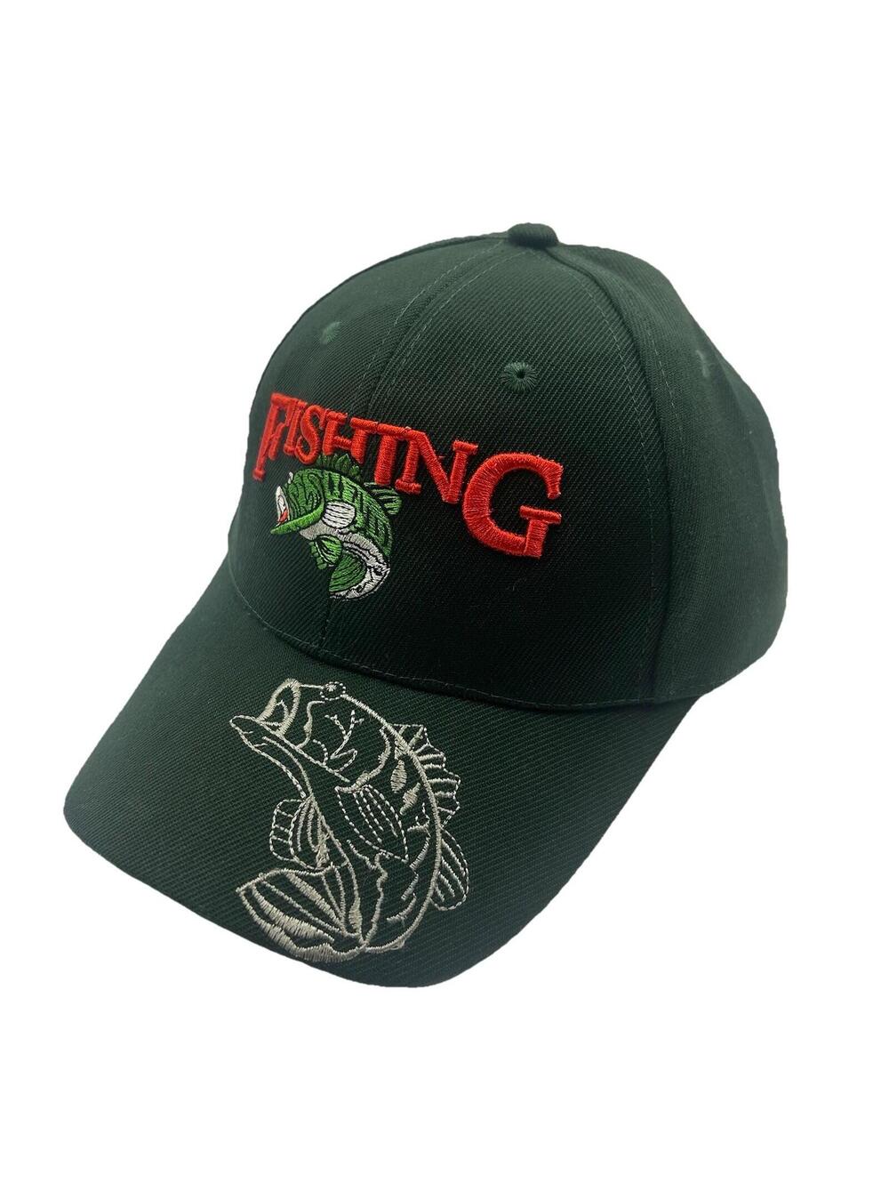 GREEN FISHING HAT Bass Fish Embroidered Baseball Cap Adjustable Outdoor Sport